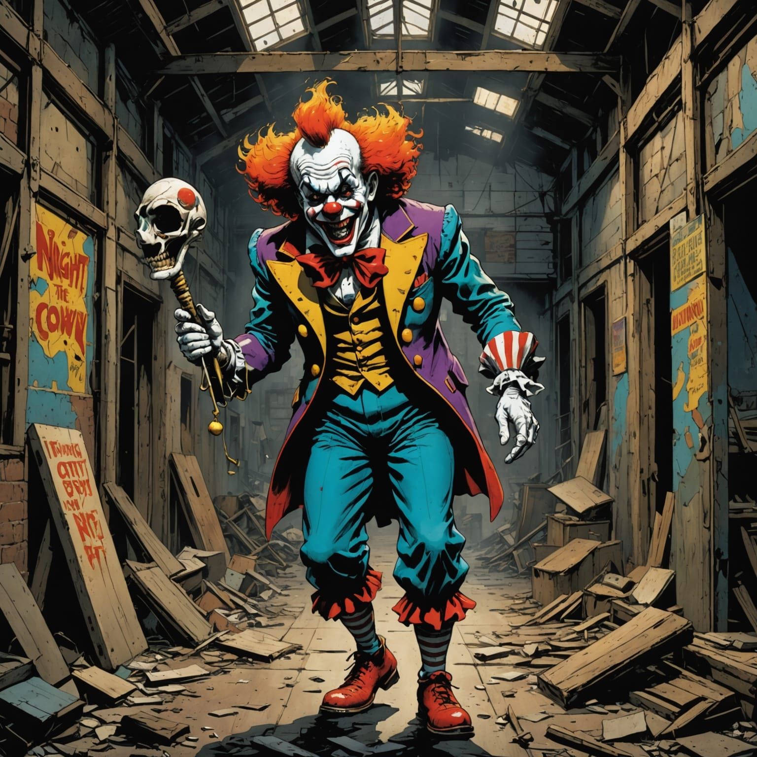 Hyperdetailed Clown Sighting in Abandoned Warehouse