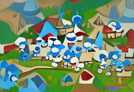 Minimalist Abstract Smurf Village Art