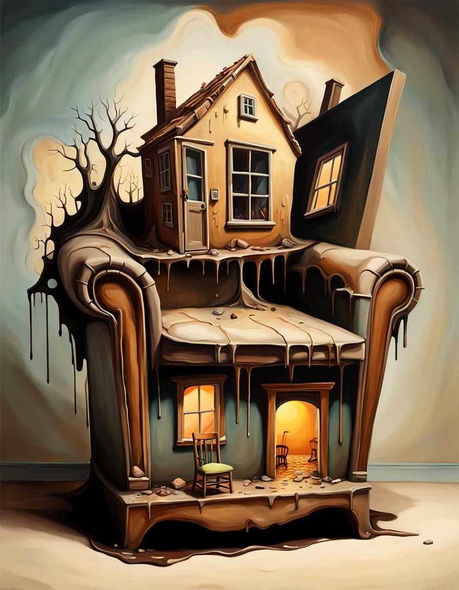 Surreal Melting House Chair in Dreamlike Interior