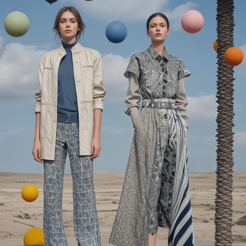 Elegant Women in a Geometric Landscape