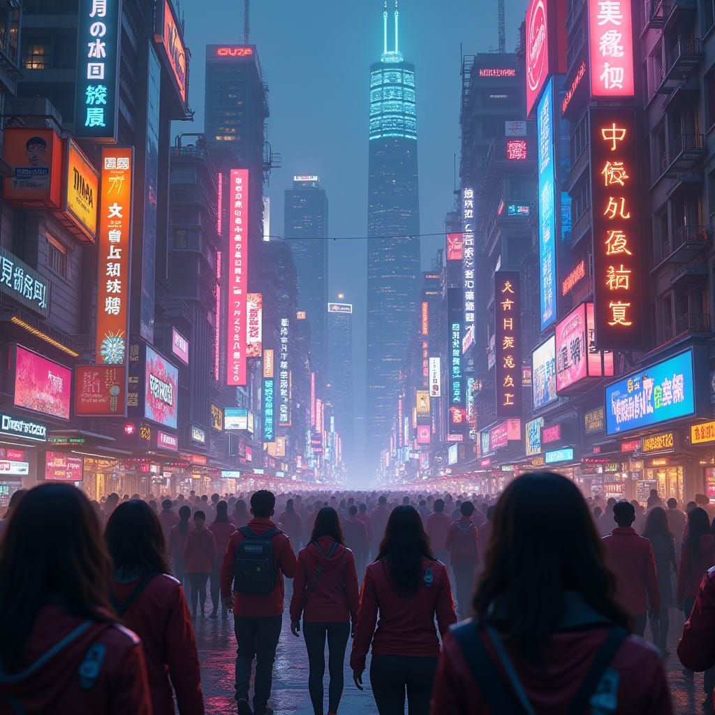 Neon Cityscape with Holographic Skyscrapers and Cyberpunk Ci...