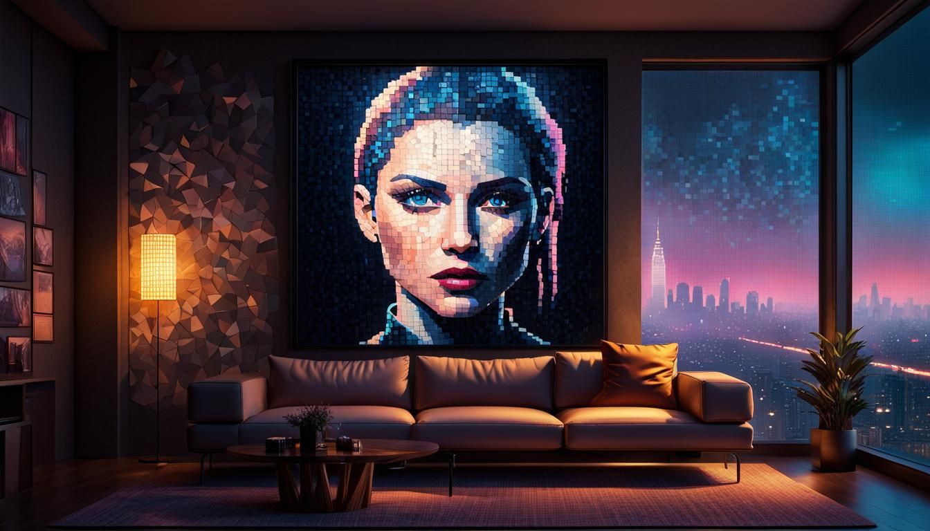 Woman's Portrait in Mosaic Cyberpunk Style