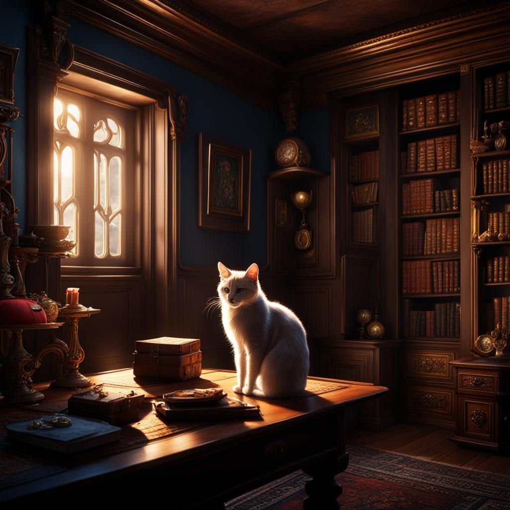 Mouse Cornered by Cat in Detailed Fantasy Art
