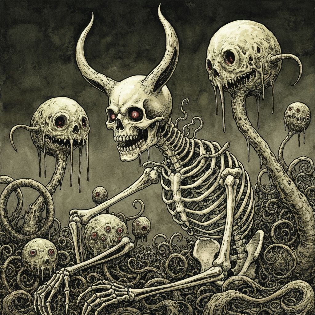 Demonic Skeleton Creature in Dark Fantasy Watercolor