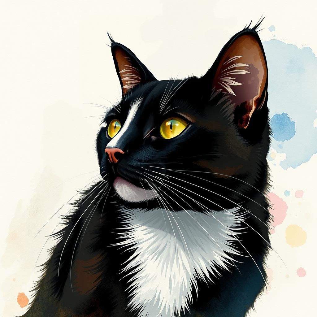 Lovelorn Tuxedo Cat in Mixed Media Art Style