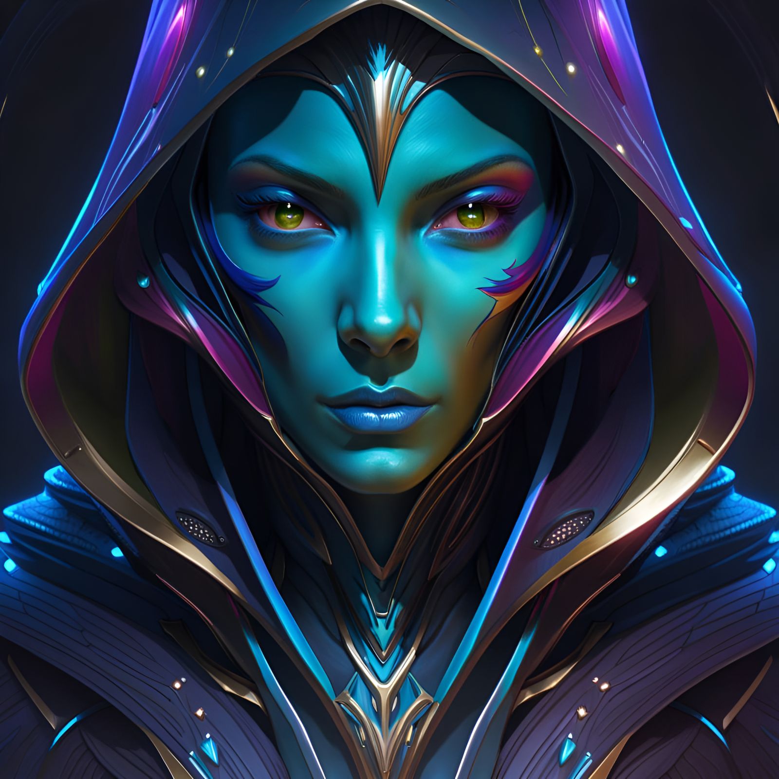 Hooded Alien Portrait in Hyperdetailed Digital Art