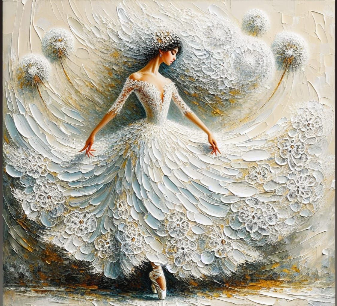 Ballerina in White Dress as Impasto Painting