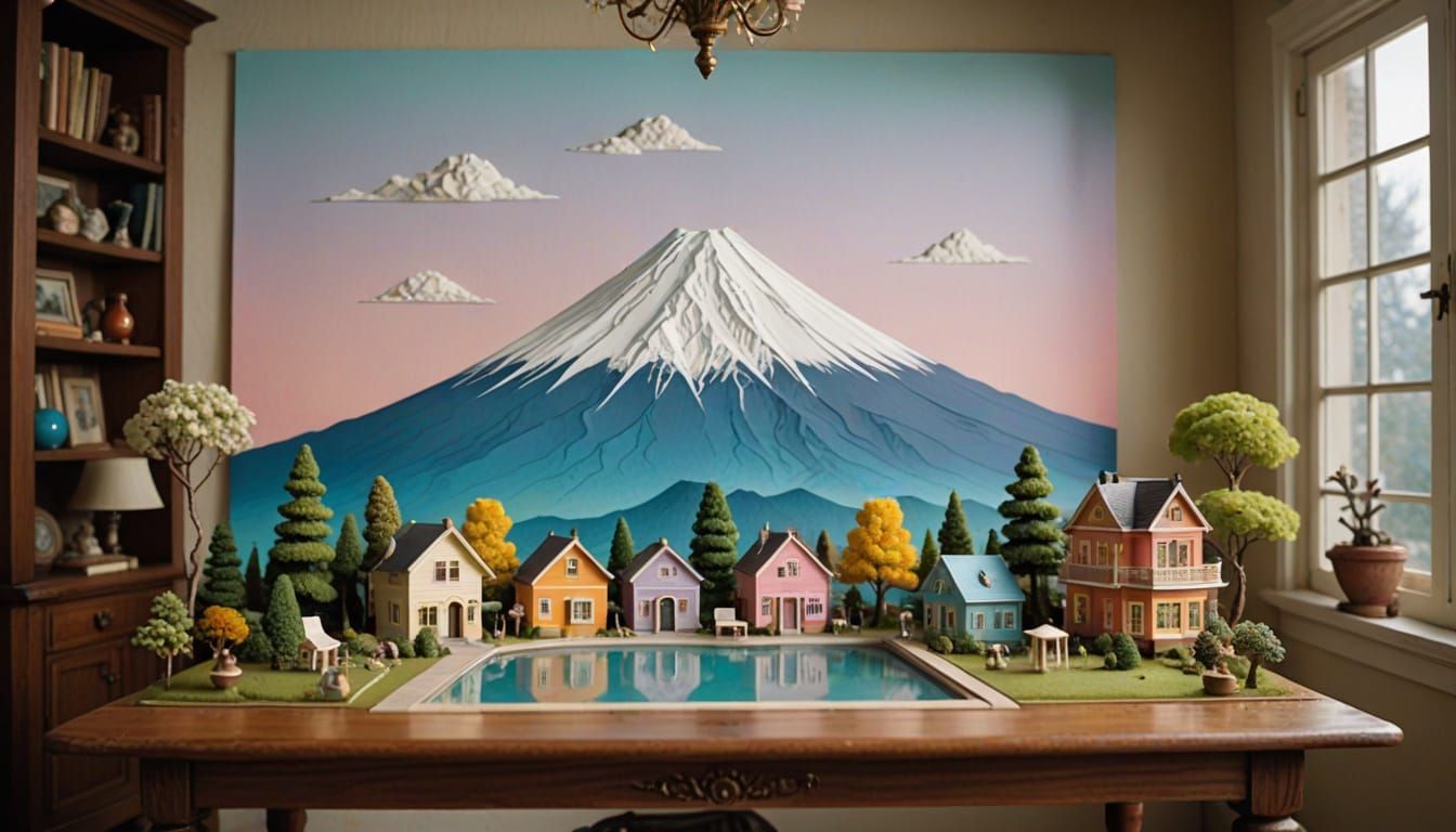Wes Anderson-Inspired Mt Fuji Diorama in Chalk Art