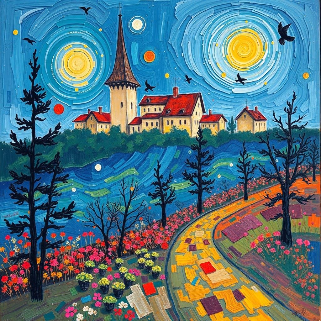 Autumn Pumpkins Glow Under Starry Night Sky