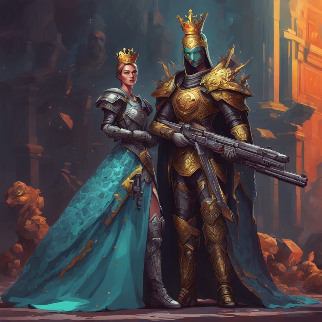 Queen in Carbon Fiber Armor with Big Gun and Sword