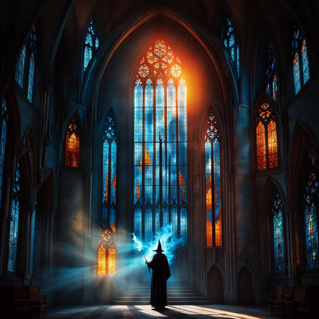 Orange Wizard Conjures Blue Flame in Grungy Ambiance