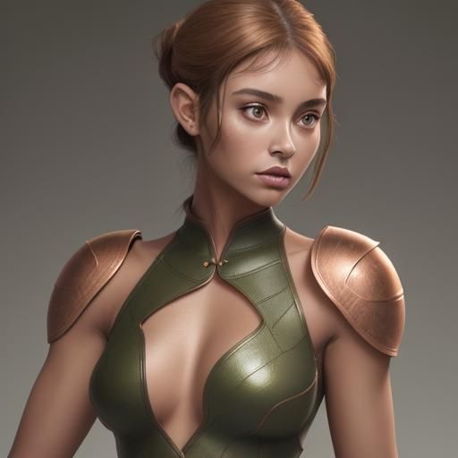 Beautiful Scaled Woman Portrait in Copper and Green