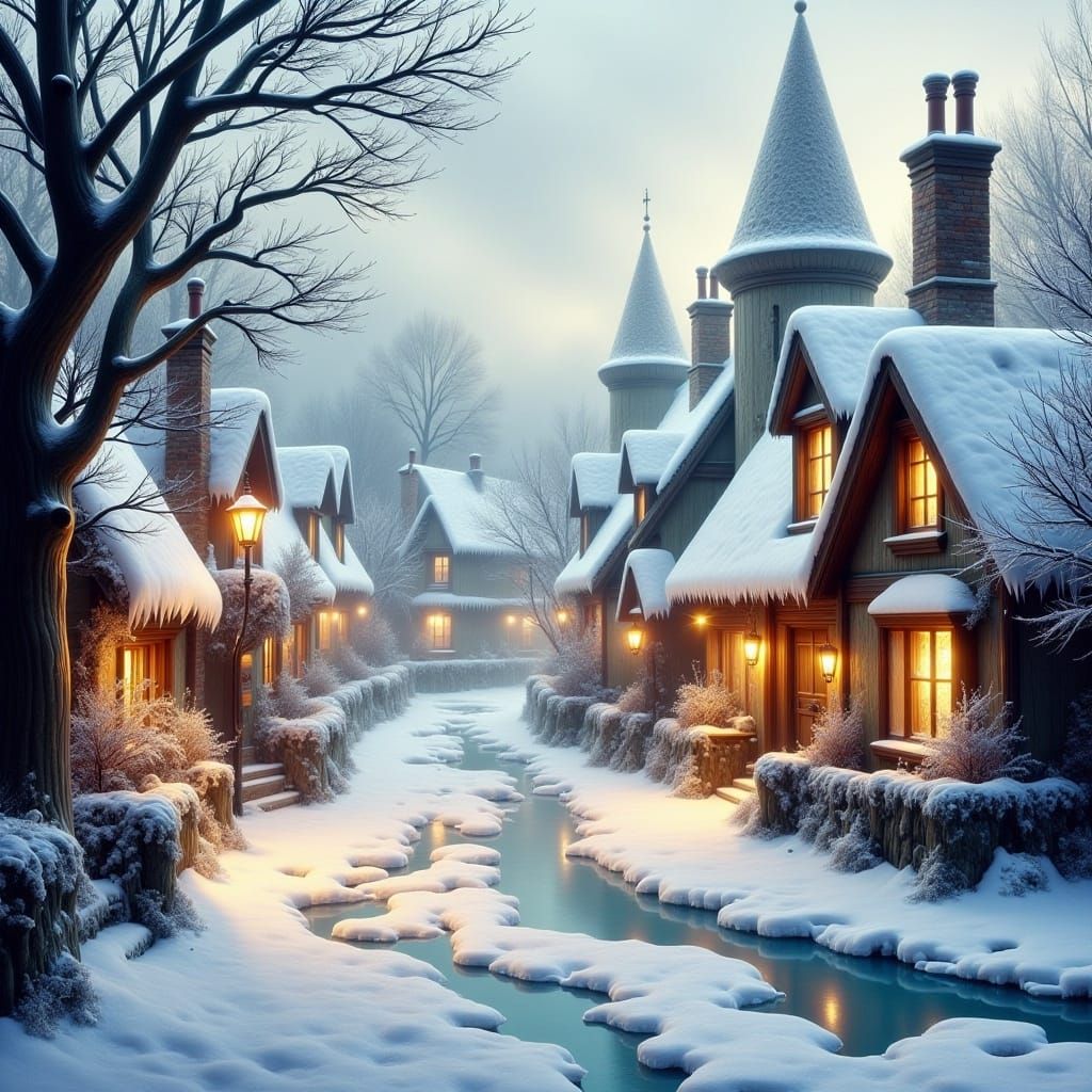 Winter Village in Comic-Book Style