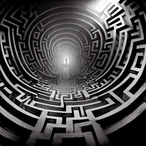 Detailed Labyrinth Staircase Maze in Film Noir Style