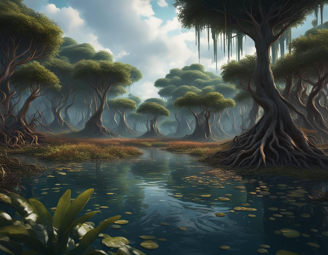 Mangrove Forest Clearing: Detailed Matte Painting