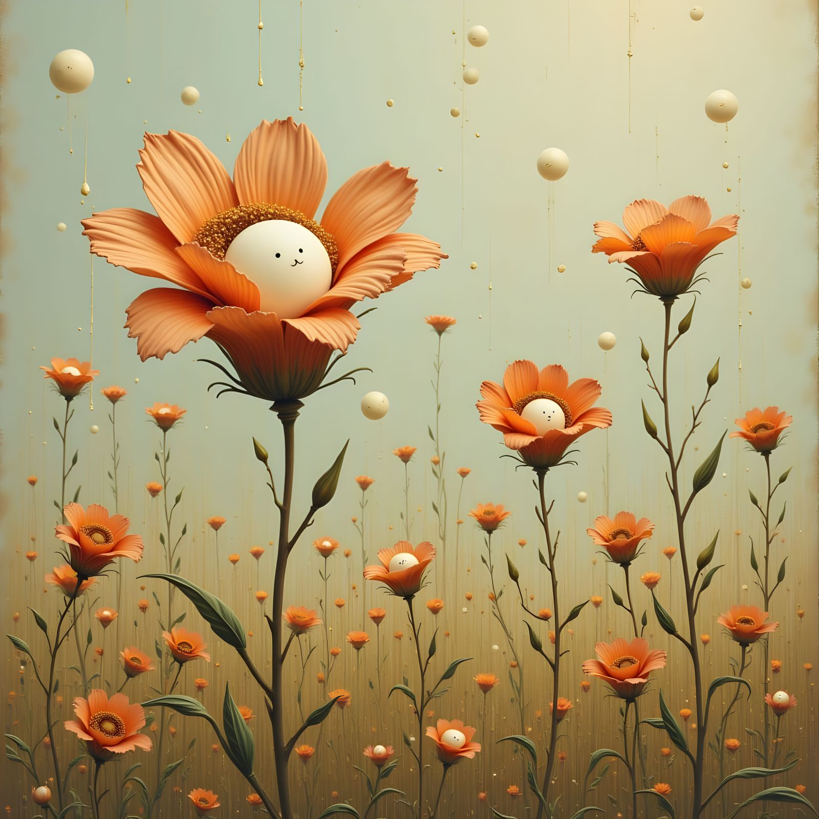 Whimsical Baroque Brown Flowers Sing with Rain Clouds