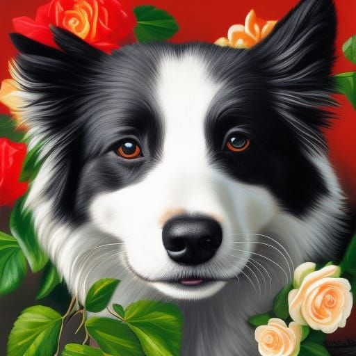 Expressive Collie and Cat in Detailed Oil Painting