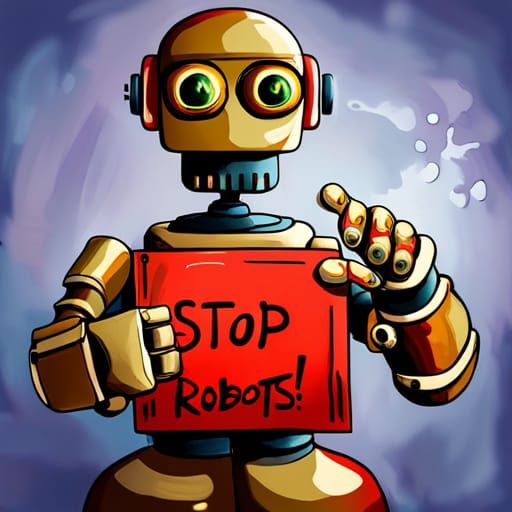 Angry Robot Street Art Protesting Robots