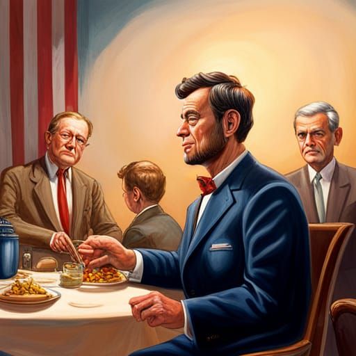 Lincoln and JFK Dinner: Hyperrealistic Concept Art