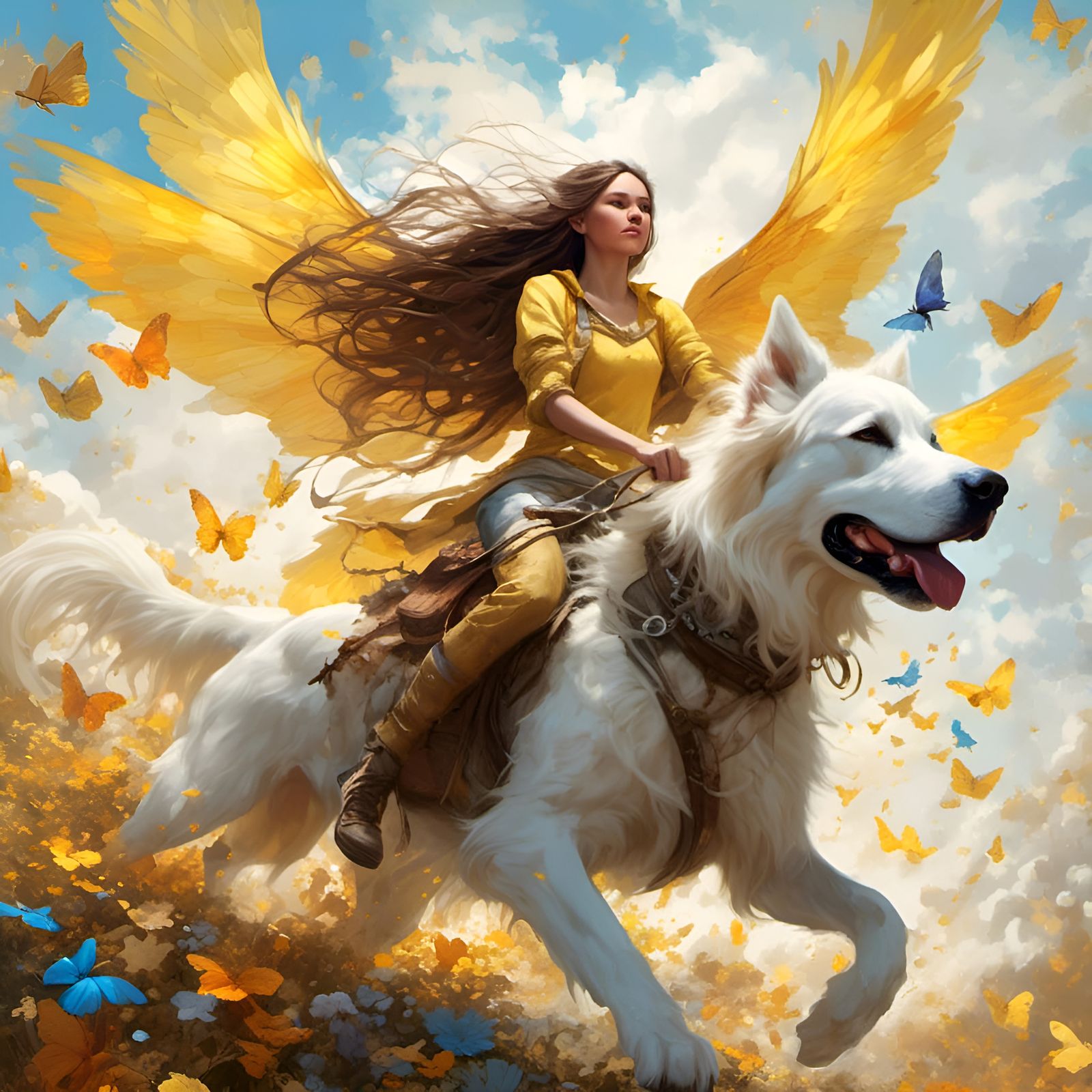 Fairy Rides a Dog in Hyperrealistic Digital Art