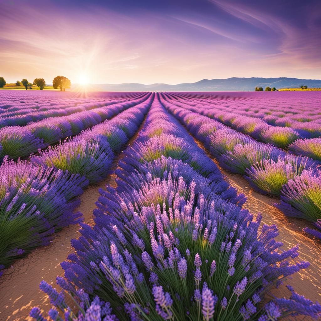 Vibrant Lavender Field in Warm Sunlight