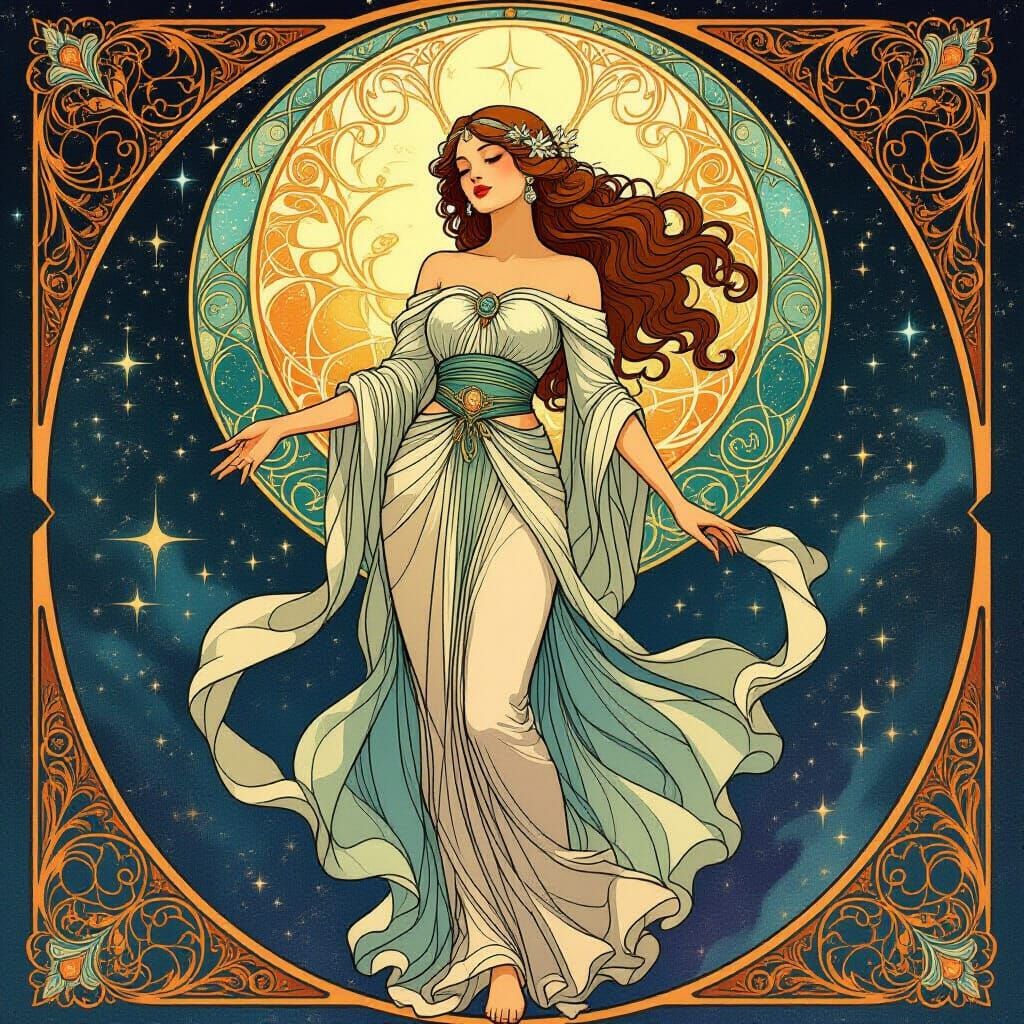 Celestial Goddess in Art Nouveau Style
