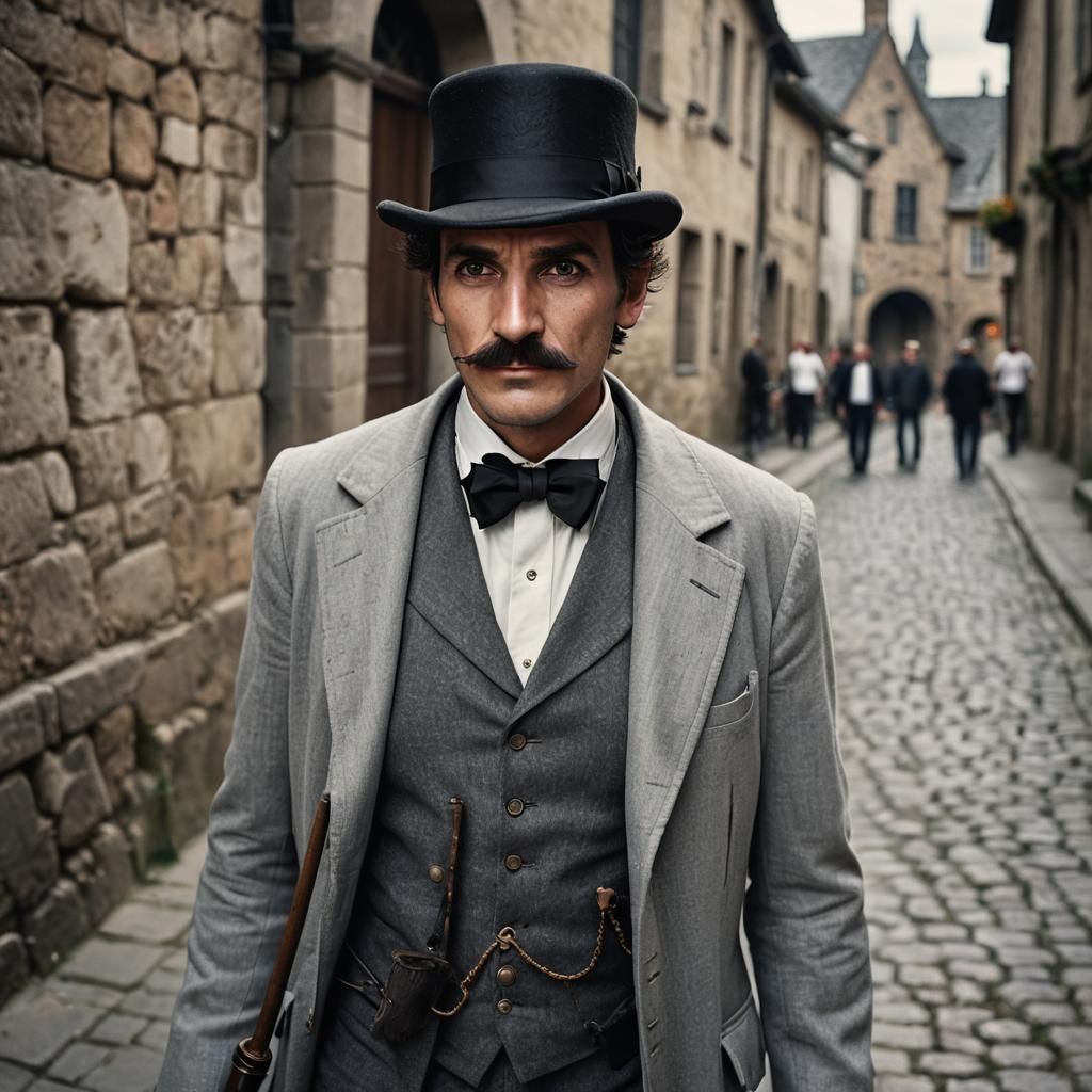 Mysterious Man with Cane in High-Contrast Portrait