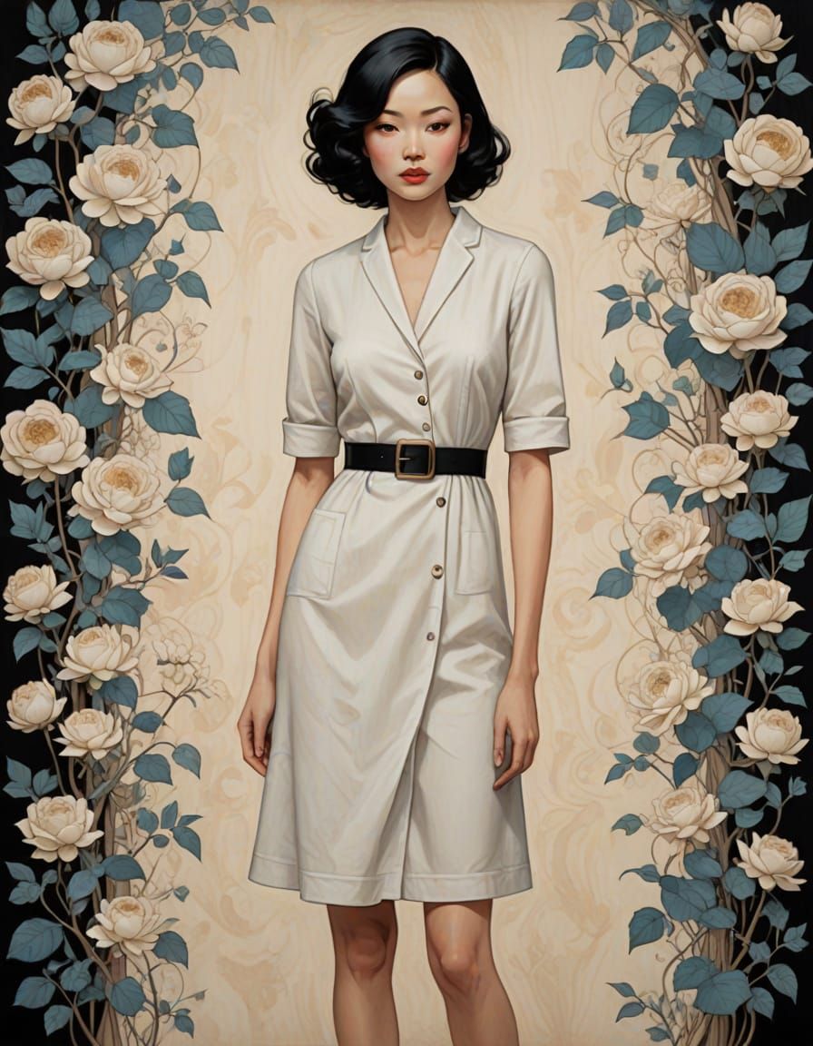 Elegant Woman with Flowing Organic Patterns