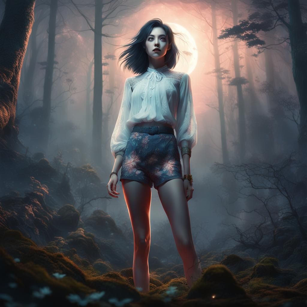 Chinese Vampire in Misty Forest: Fantasy Concept Art