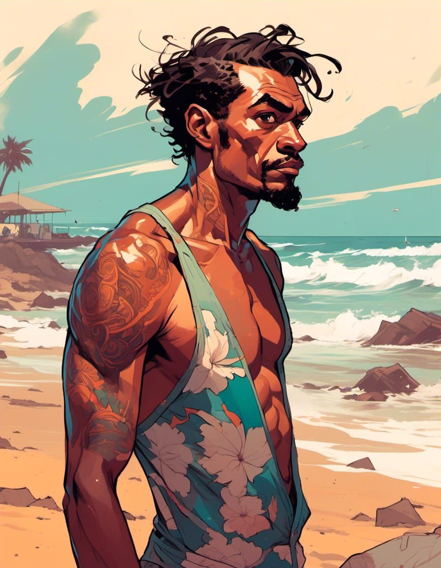 Invented Person on Invented Beach, Comic Style