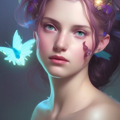 Detailed Fairy Portrait by Rutkowski, Artgerm, and Mucha