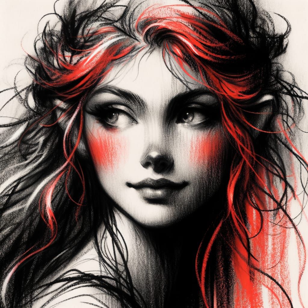 Enchanting Norse Goddess in Melancholic Charcoal Sketch