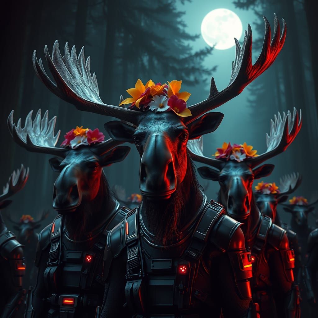 Cyberpunk Moose Battalion in Dark Forest