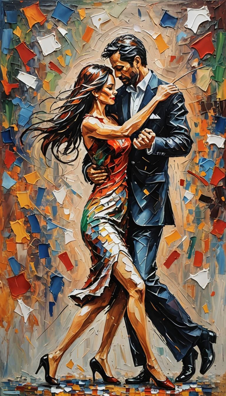 Passionate Tango Couple in Impasto Action Painting