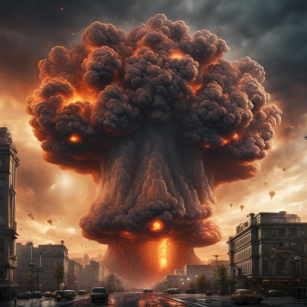 Nuclear Explosion in City: Detailed Matte Painting