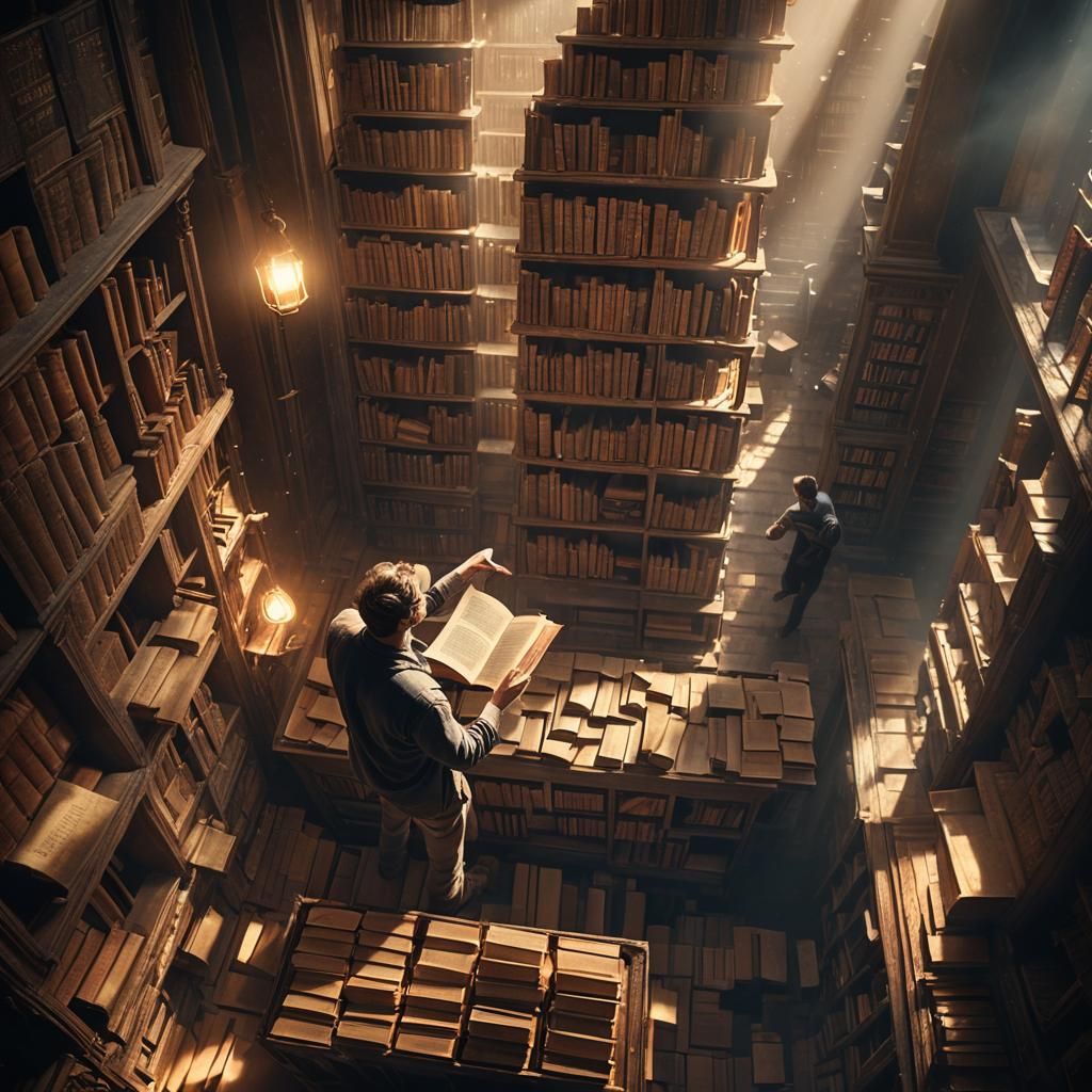 Man Reaching Book for Woman in Library