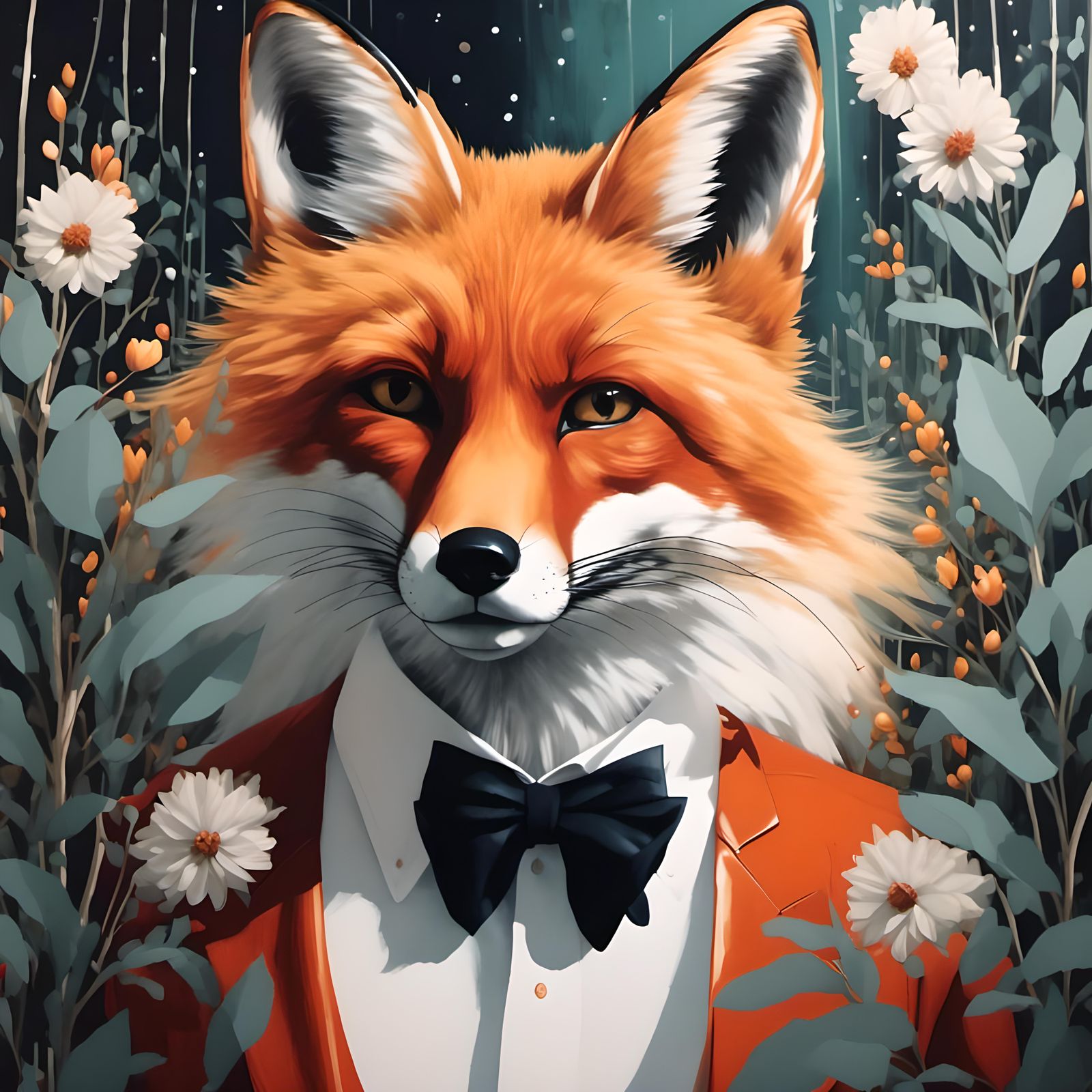 Fox in Moonlit Garden, David Downton Style