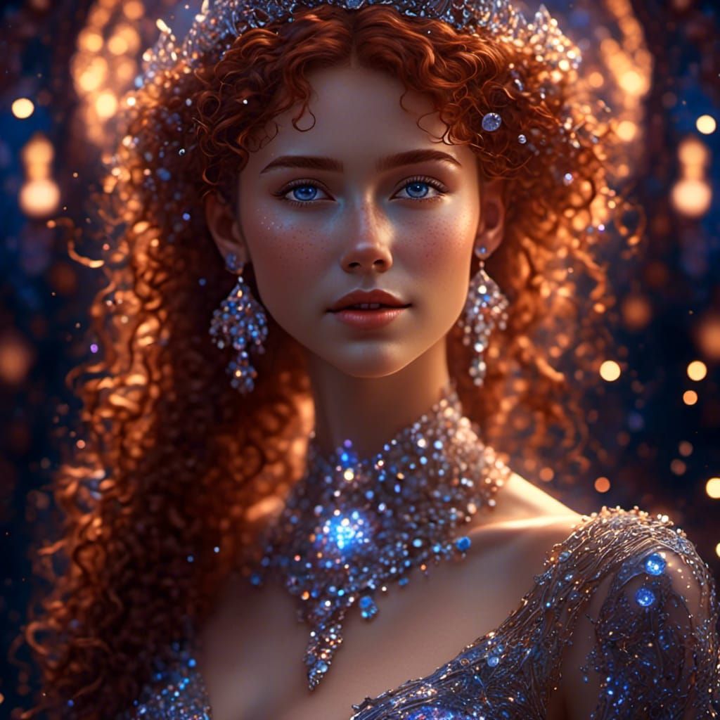 Woman in Glass Dress with Night Sky Background