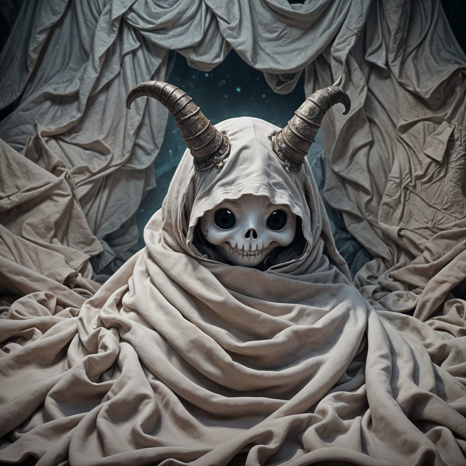 Cute Spooky Ghost Under Blanket in Detailed Matte Painting
