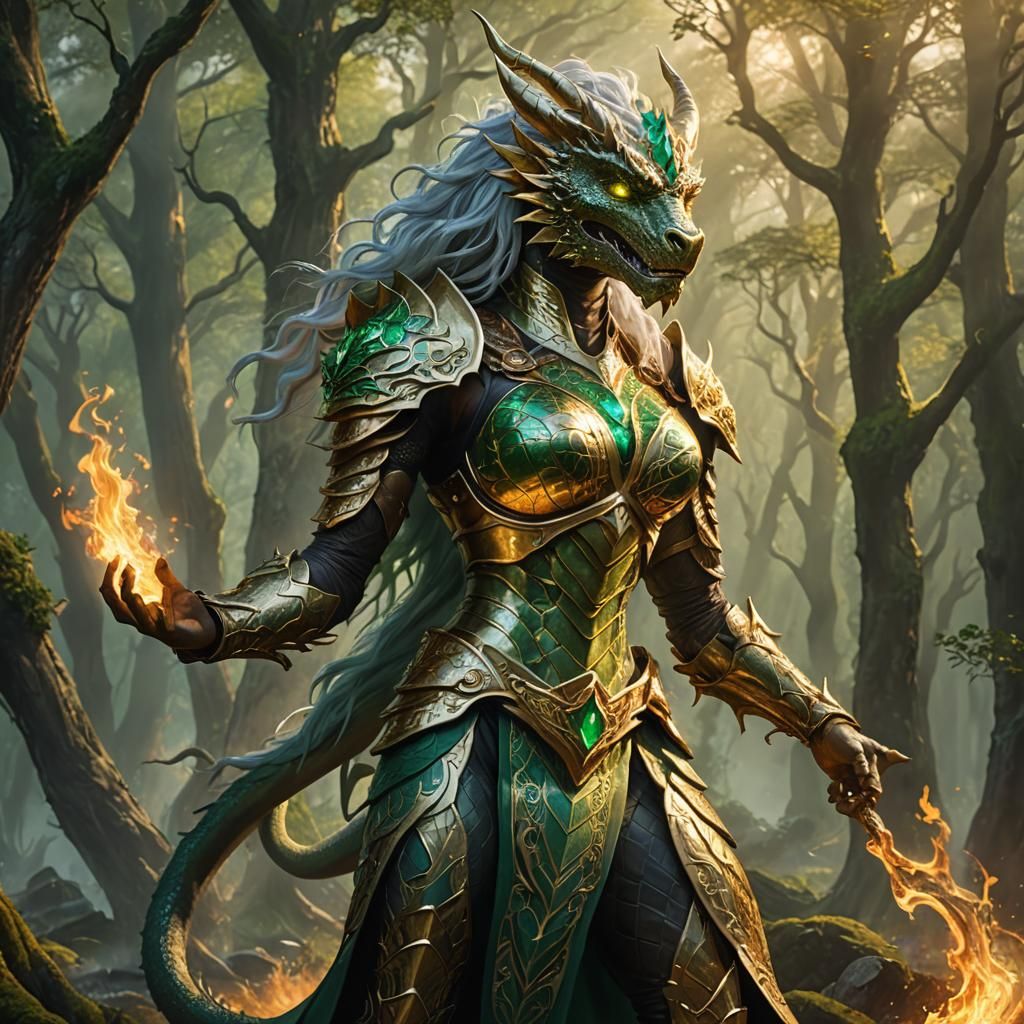 Golden Dragonborn in Mystical Forest Clearing