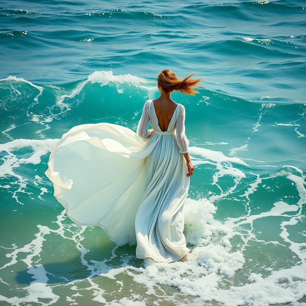 Majestic Woman Amidst Turbulent Waves