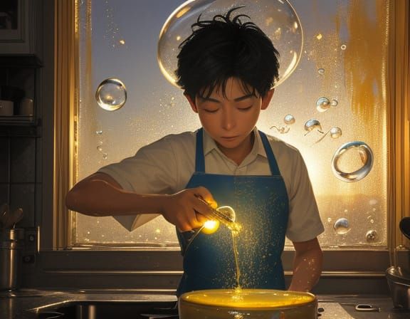 Surreal Kitchen Cleaning with Magic Bubbles