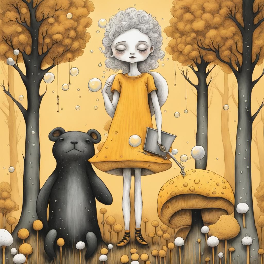 Mushroom Smoker in Starry Sky: Fineliner Art