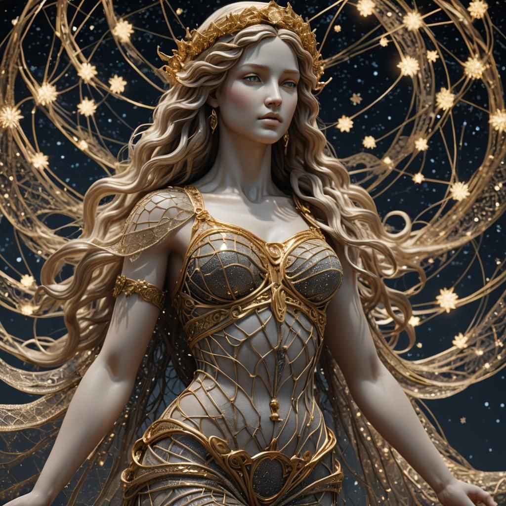 Hyper-Realistic Goddess in Starry Night