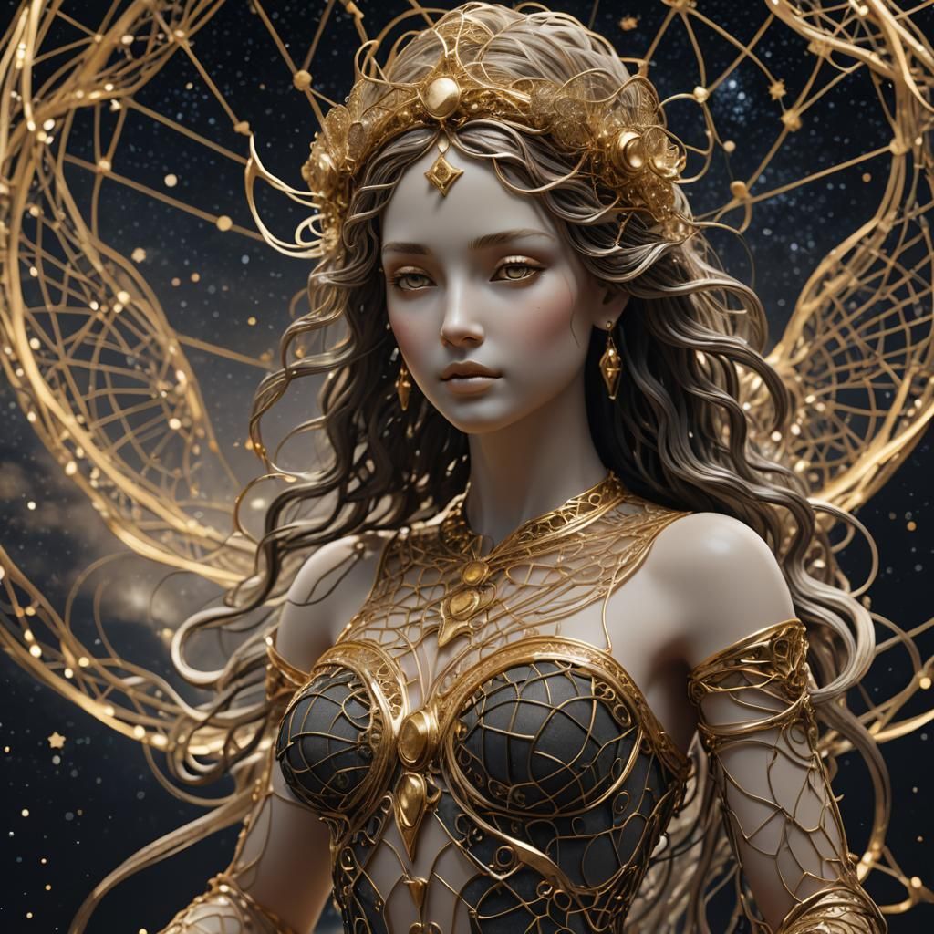 Wire Mesh Goddess Under Starry Skies