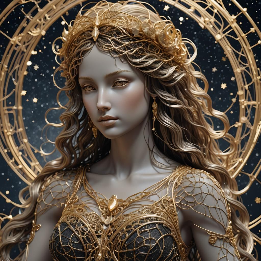 Hyper-Realistic Goddess Sculpture in Stylized Digital Art