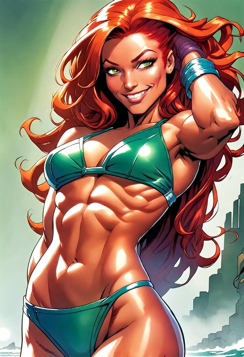 Starfire in Blue Bikini Comic Book Art