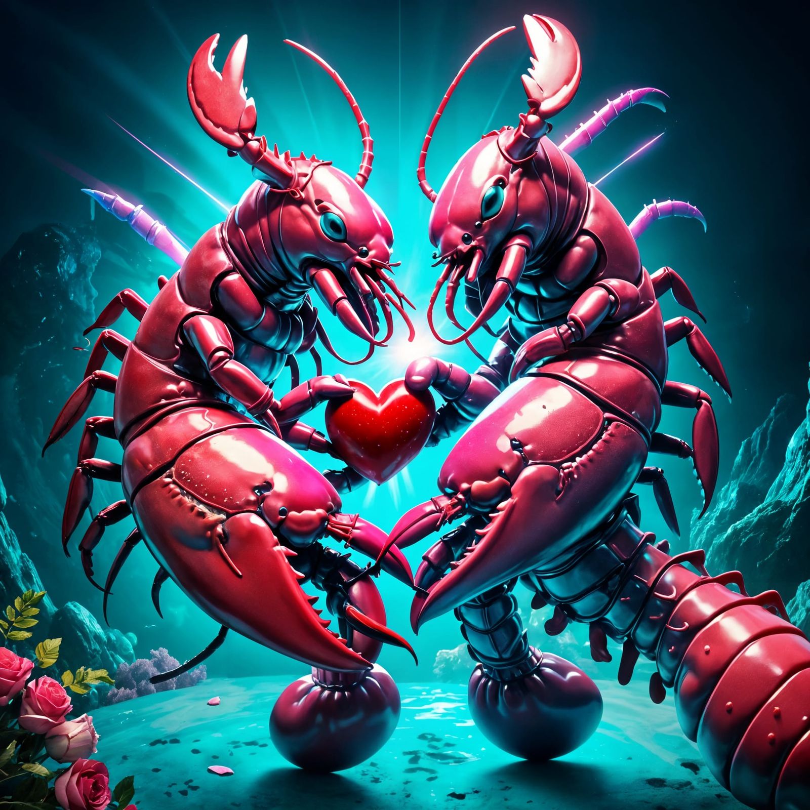 Lobsters Boxing in a Heart-Shaped Ring