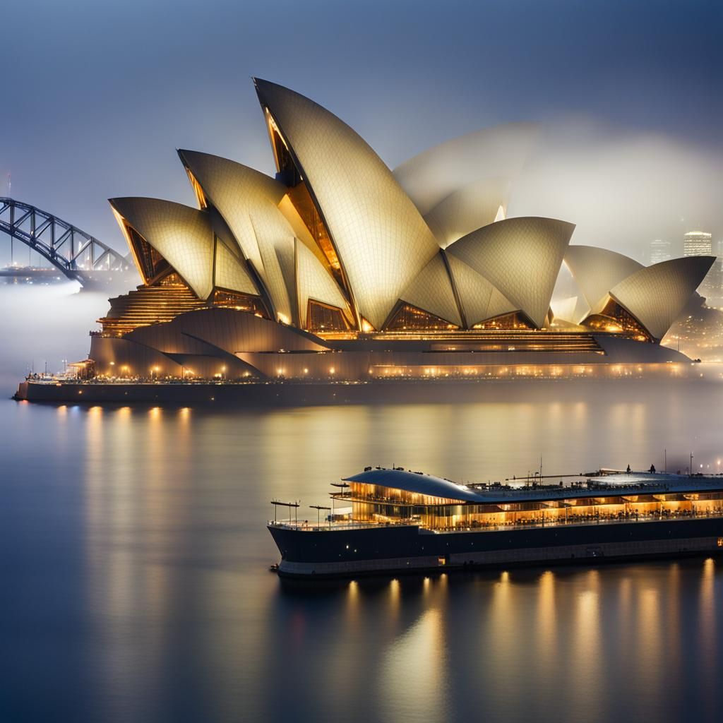 Sydney Opera House in Fog, Illuminated