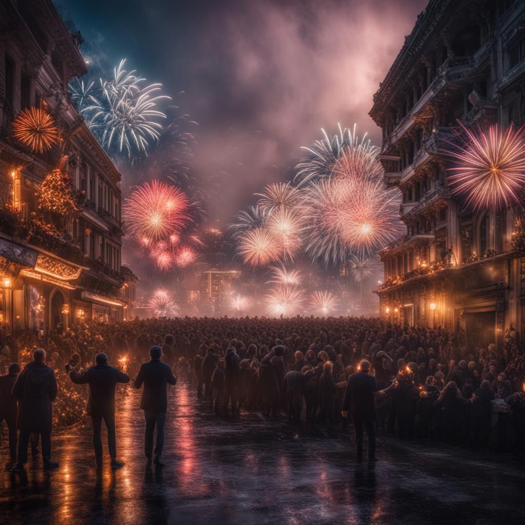 Hyperrealistic New Year's Eve Celebration in 64 Megapixels
